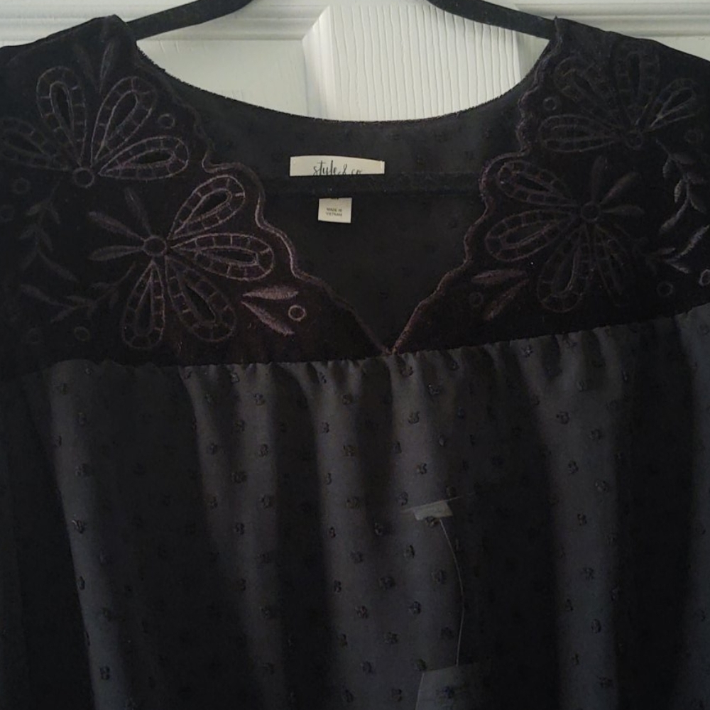 Style & Co Black Sheer Top - Picture 2 of 8
